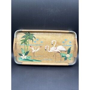 Vtg 1960s Hand Painted Flamingo Tray Japan Florida Tropical Vibe Kitschy